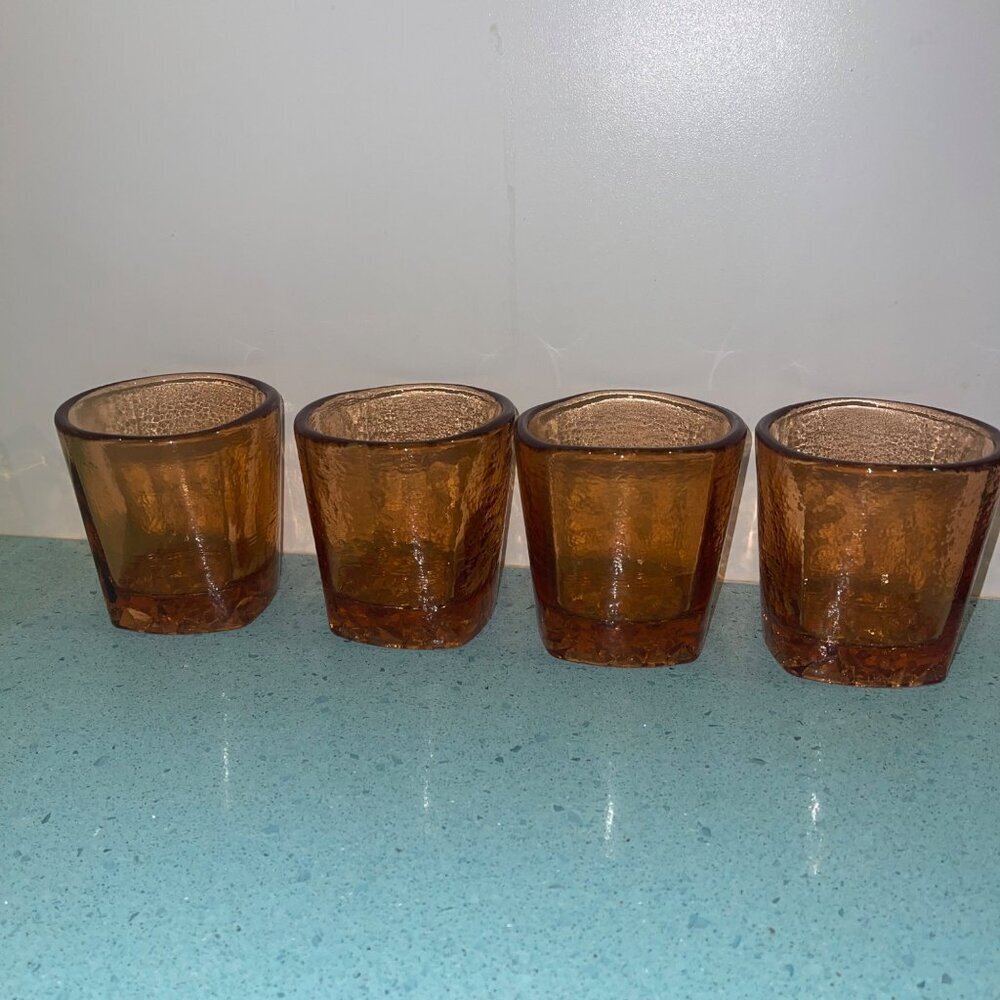 Fire and Light Glasses Square Set of 4 Recycled On the Rocks Copper Signed